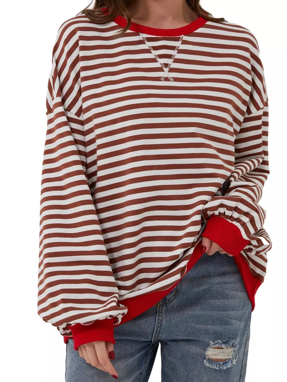Striped Contrast Trim Oversized Sweatshirt, image 7