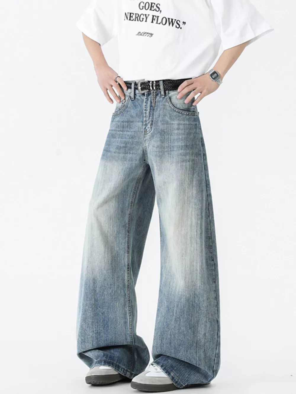 Men's Vintage Wash Wide Leg Jeans