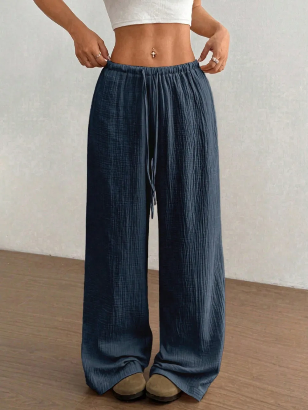 Wide Leg Drawstring Casual Pants, image 14
