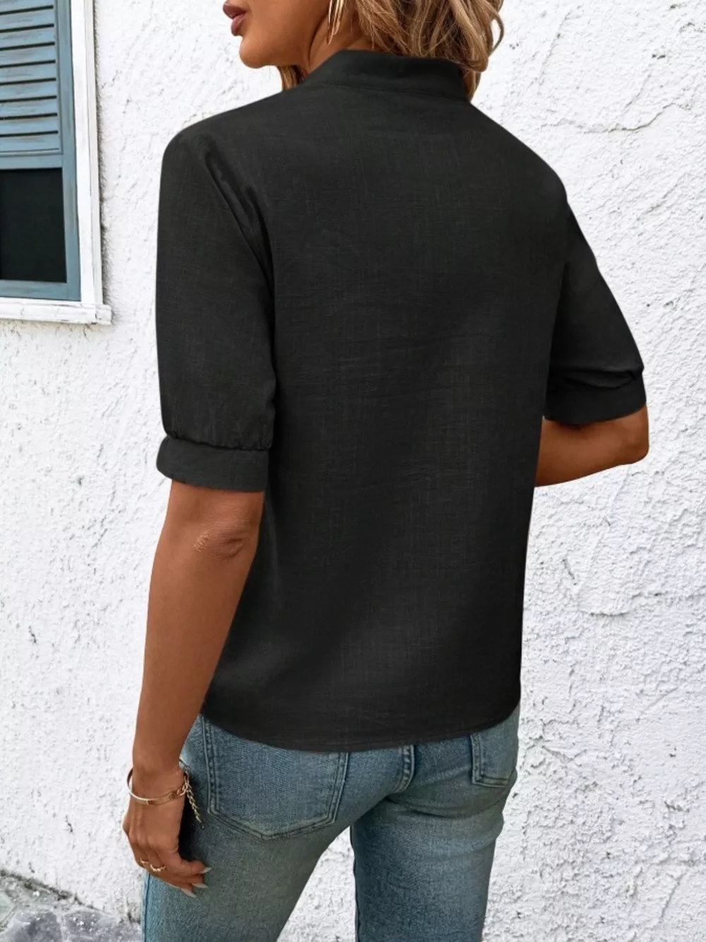 Embroidered Notched Short Sleeve Blouse, image 20