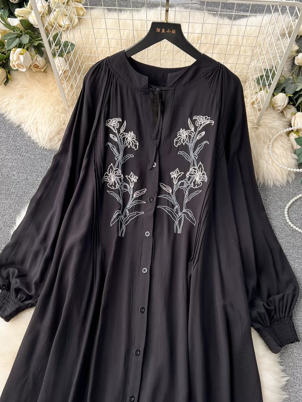 Floral Button Front Long Sleeve Dress, image 9