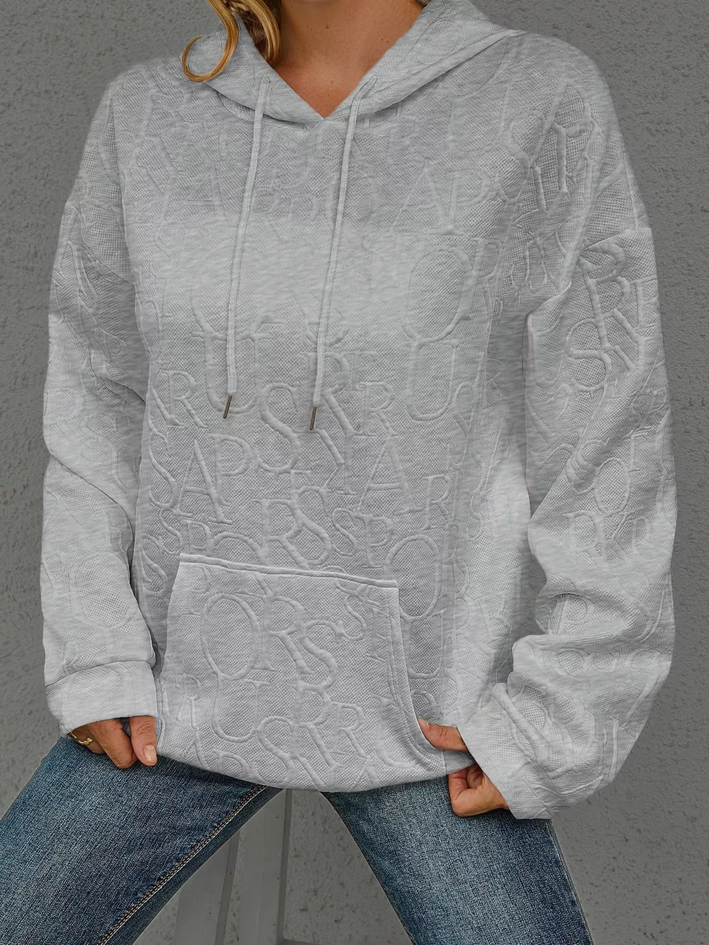 Full Size Embossed Lettering Casual Hoodie Plus Size, image 18