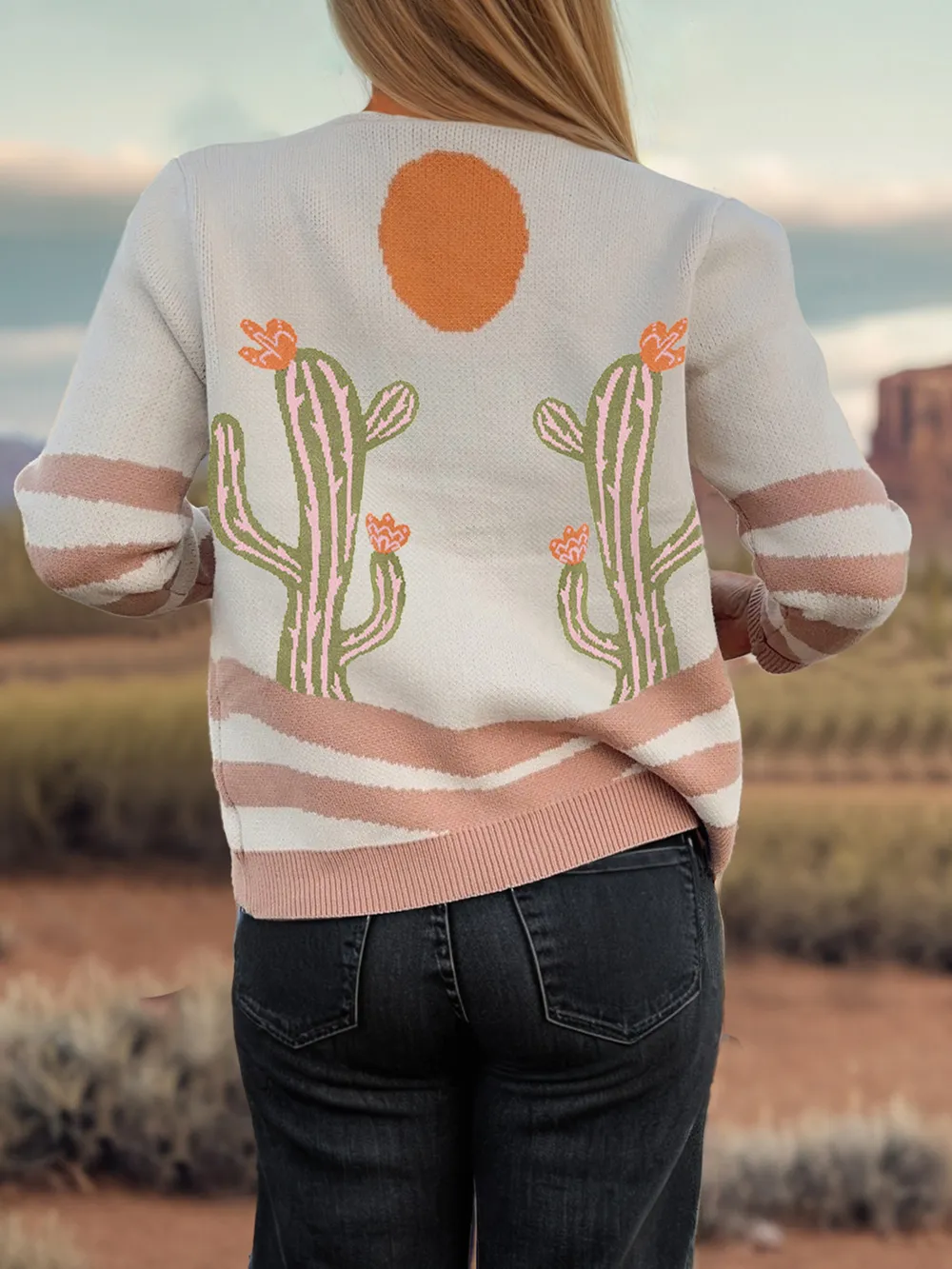 Desert Cactus Buttoned Front Sweater Cardigan, image 8