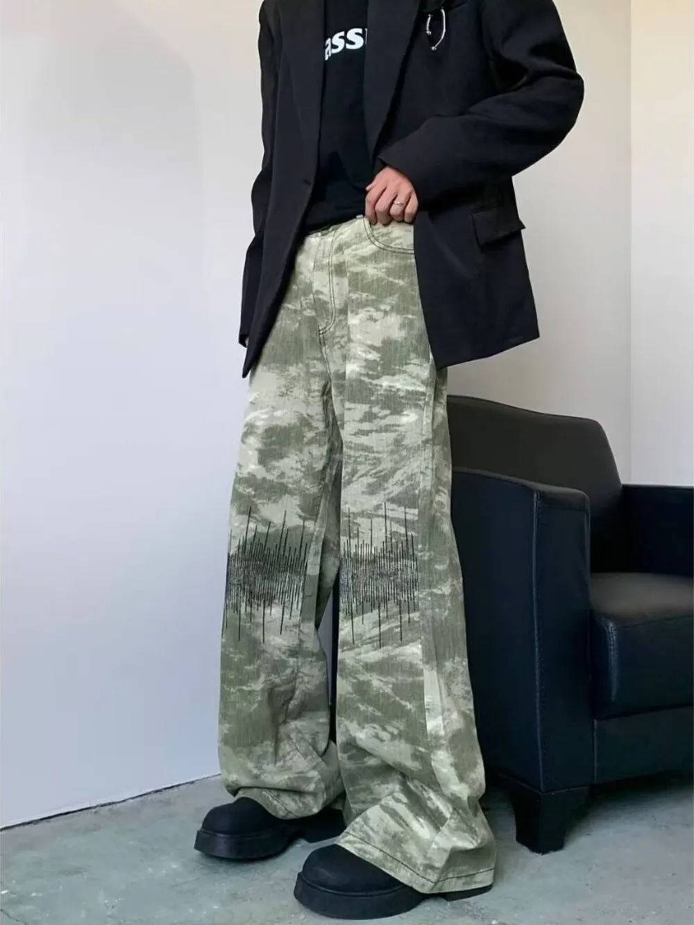Men's Full Size Abstract Print Wide Leg Jeans Plus Size, image 2