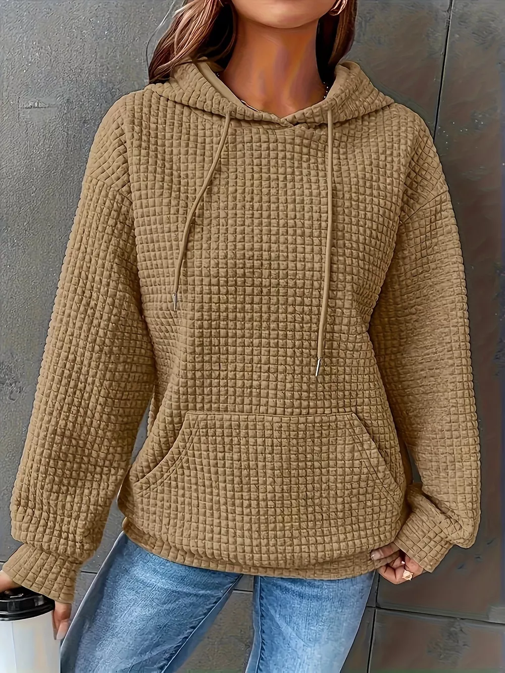 Textured Knit Drawstring Hoodie, image 17