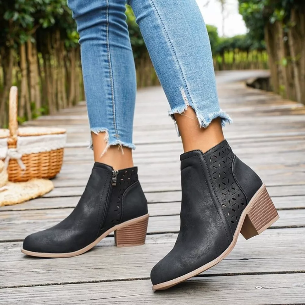 Block Heel Ankle Boots with Cutout Detail, image 9