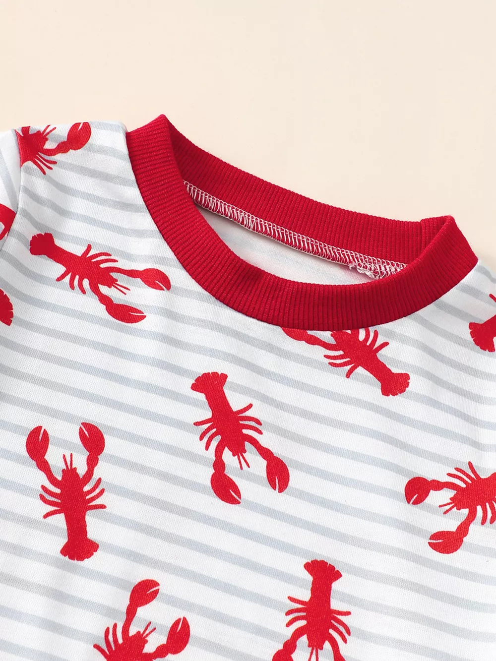 Children's Lobster Print Striped T-shirt and Shorts Set, image 2