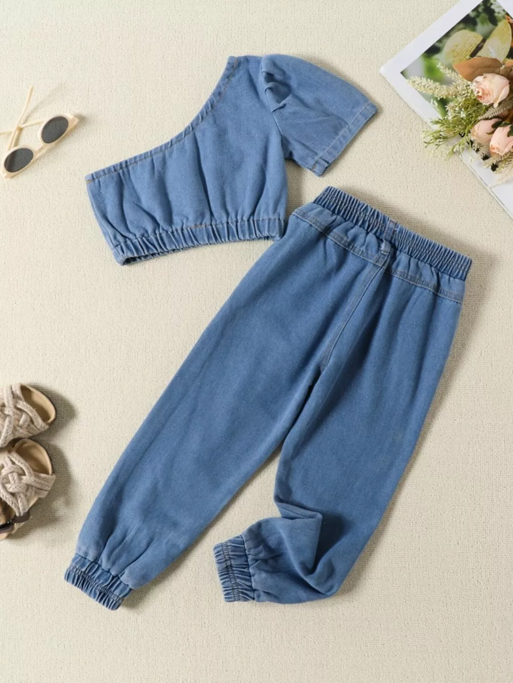 Children's One Shoulder Top and Distressed Jeans Set, image 6