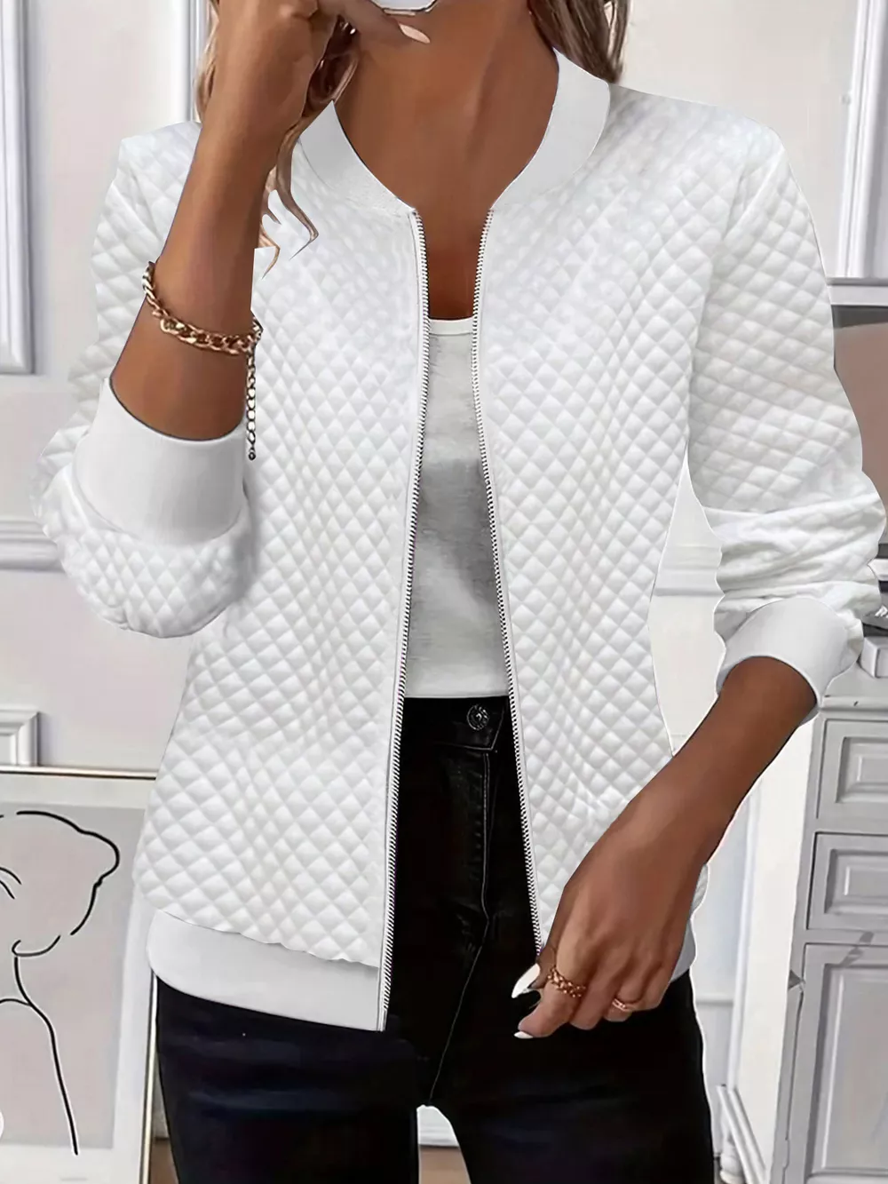 Textured Zip Up Long Sleeve Jacket, image 9
