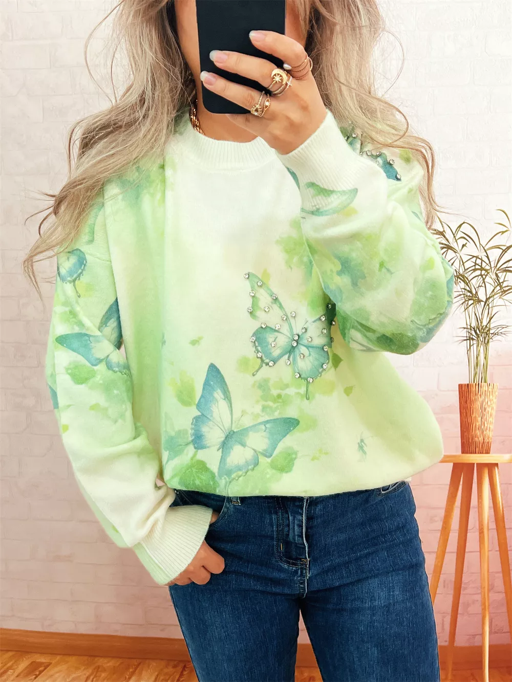 Butterfly Round Neck Lightweight Sweater, image 3
