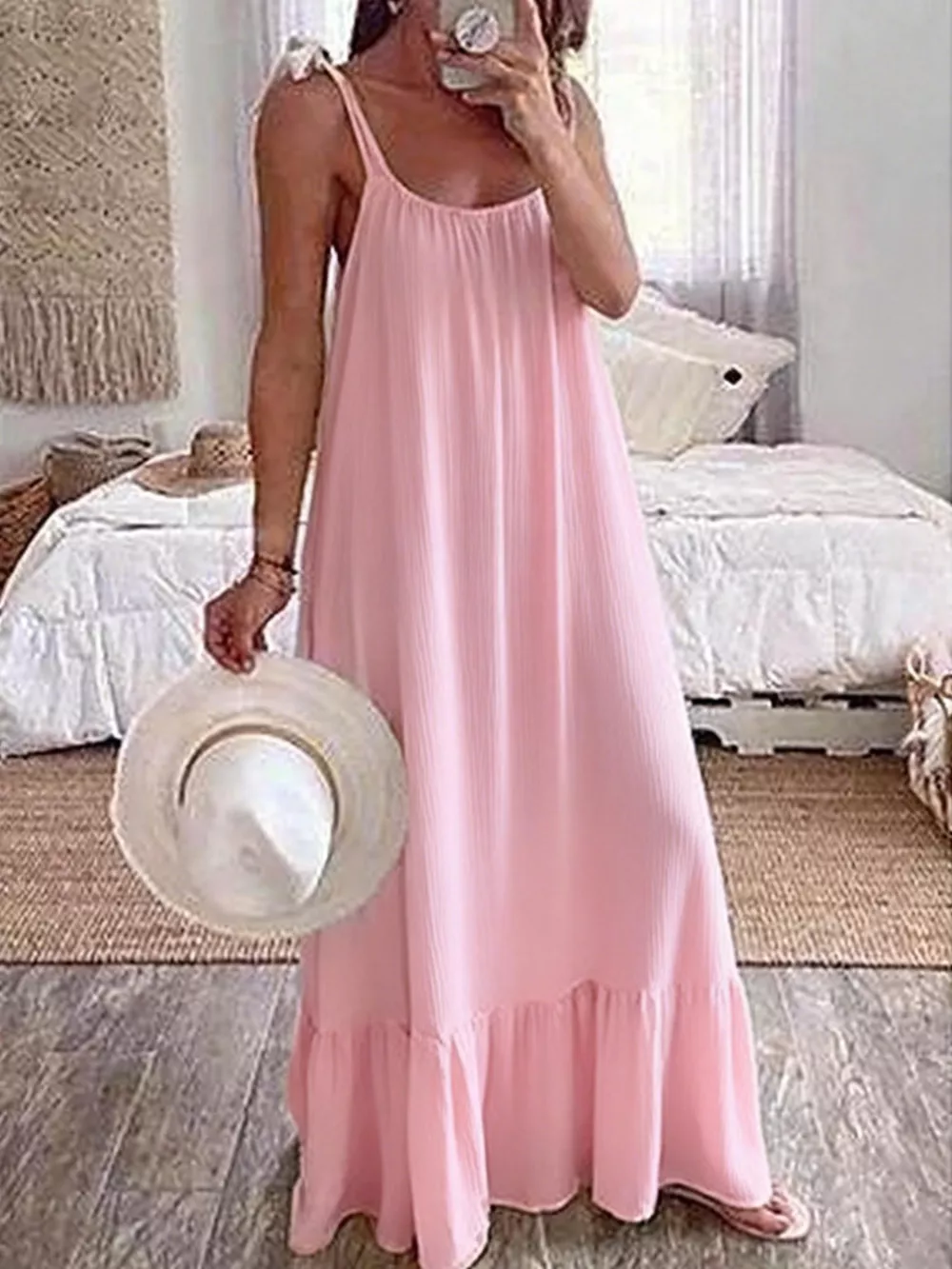 Sleeveless Tie Strap Flowy Maxi Dress, image 11