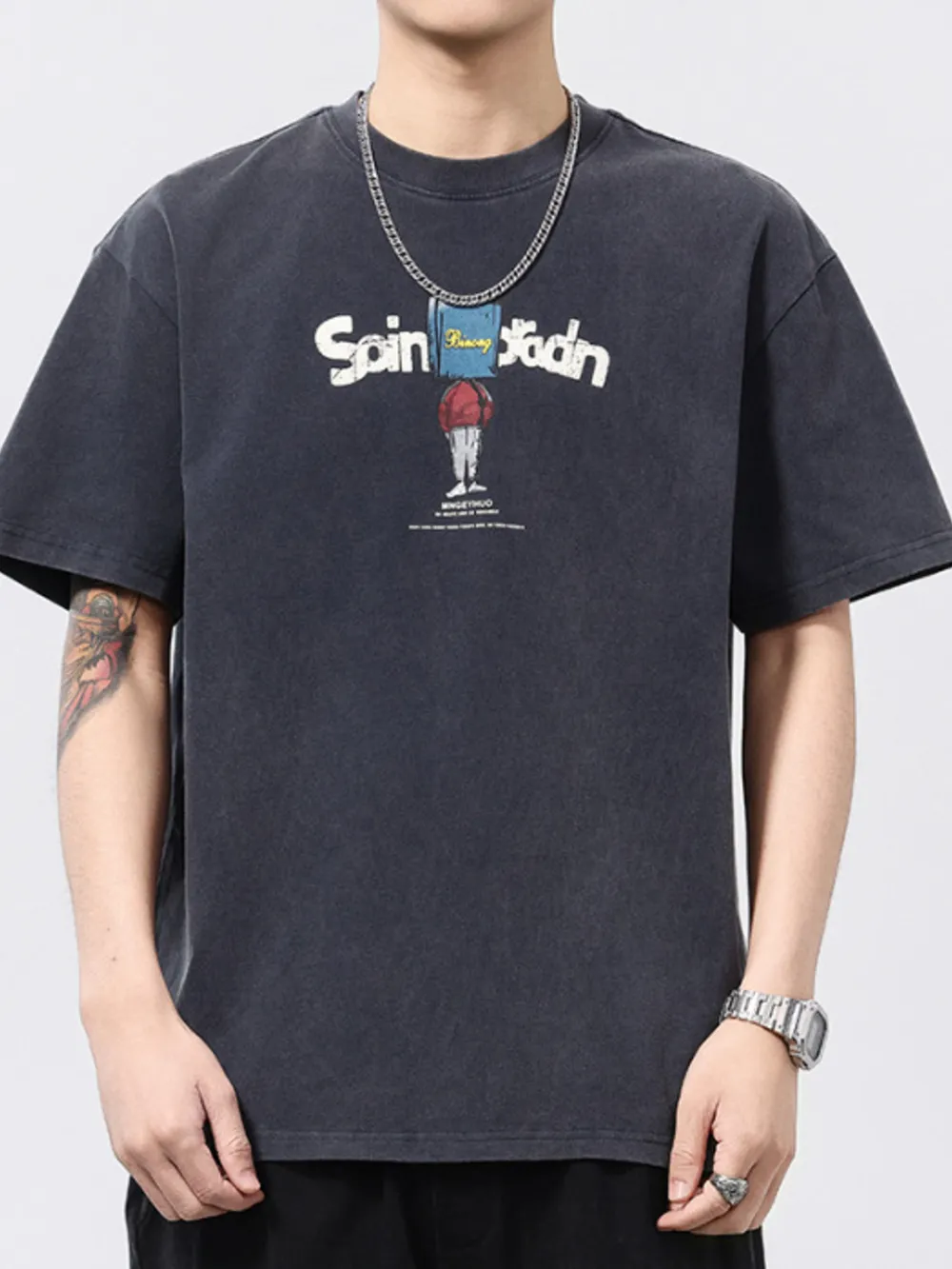 Men's Plus Size Graphic Round Neck Short Sleeve T-Shirt, image 2