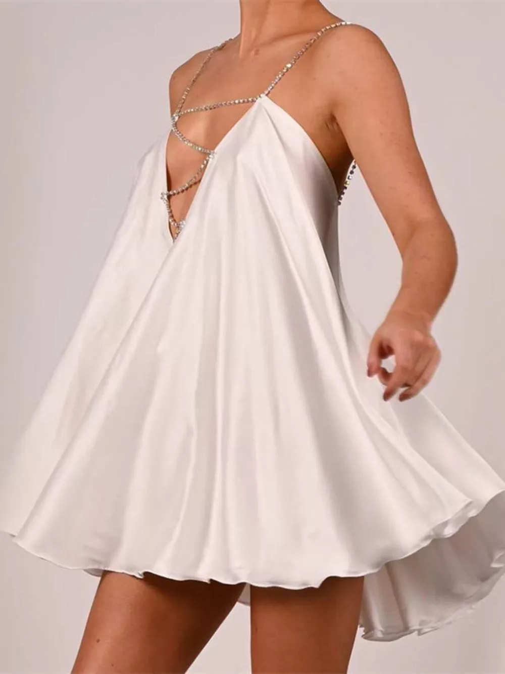 Rhinestone Embellished Plunge Mini Dress, image 15