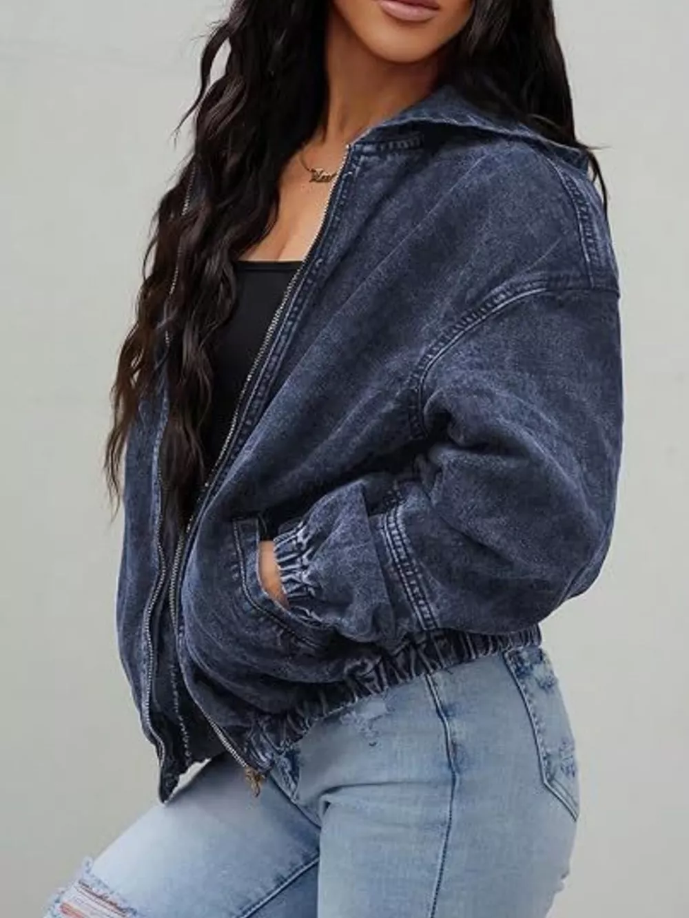 Vintage Washed Zip Up Hooded Denim Jacket, image 9