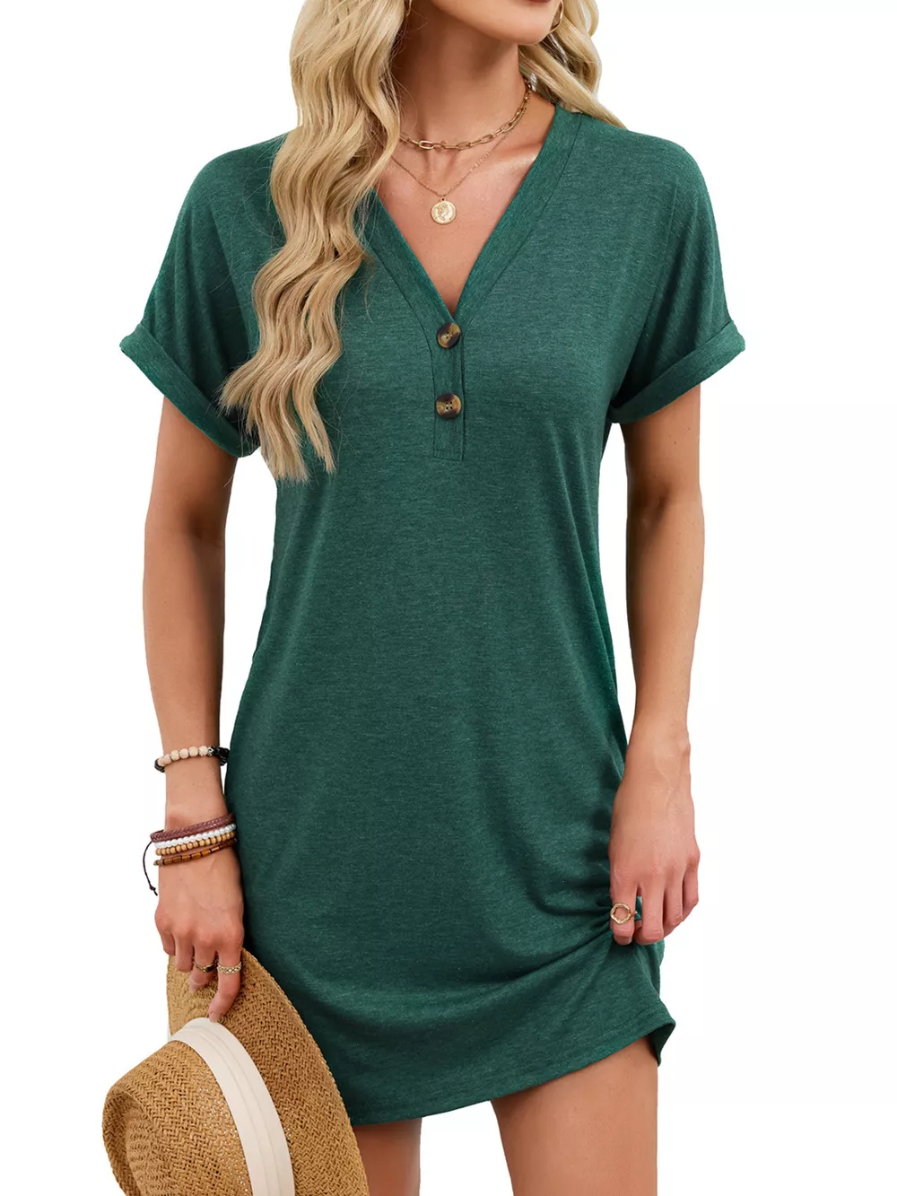 Casual V-Neck Short Sleeve T-Shirt Dress, image 26
