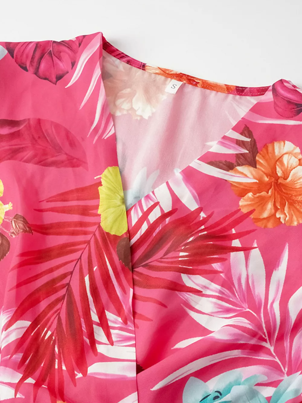 Pleated Tropical Print Belted Midi Dress, image 7