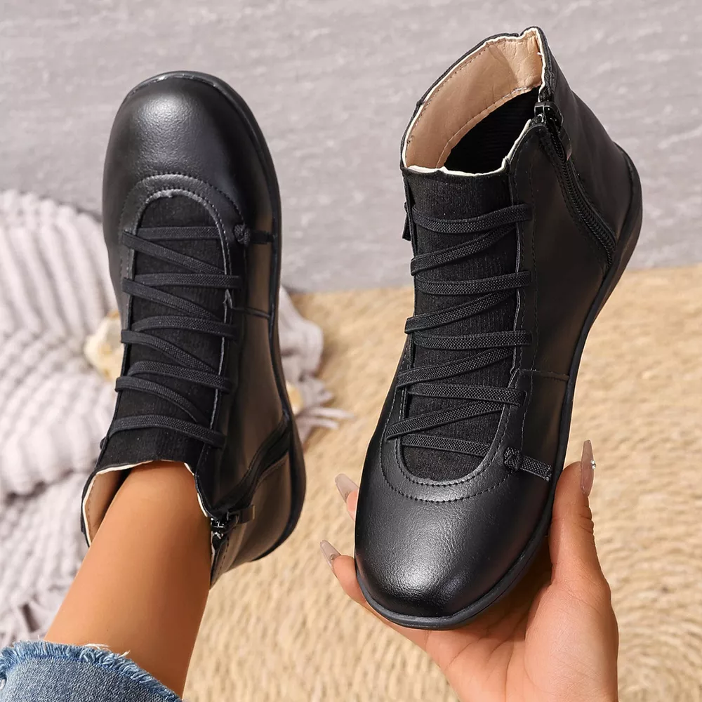 Lace-Up Faux Leather Ankle Boots, image 5