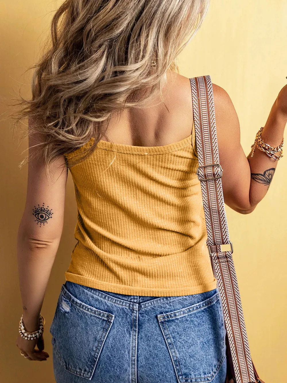 Full Size Ribbed Button Front Tie Hem Cami Tank Top Plus Size, image 9