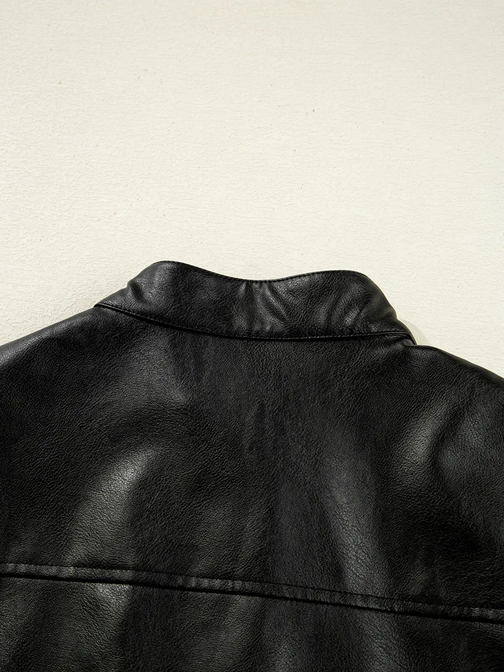 Faux Leather Buttoned Front Boxy Jacket, image 6