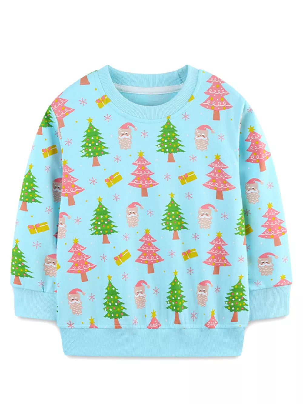 Children's Christmas Tree & Santa Print Crew Neck Sweatshirt