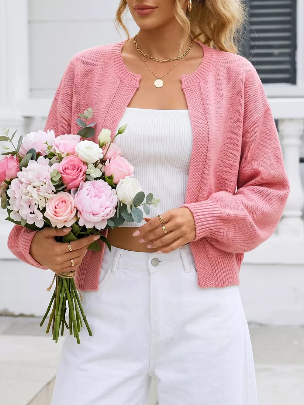 Casual Open-Front Knit Cardigan with Ribbed Trim, image 3