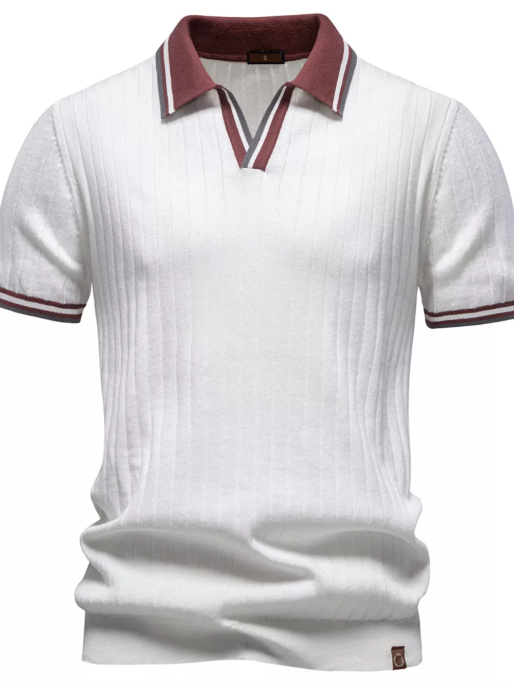 Men's Classic Ribbed Knit Short Sleeve Polo, image 2