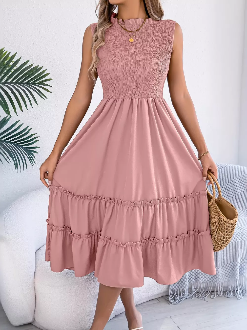 Smocked Sleeveless Tiered Dress, image 23