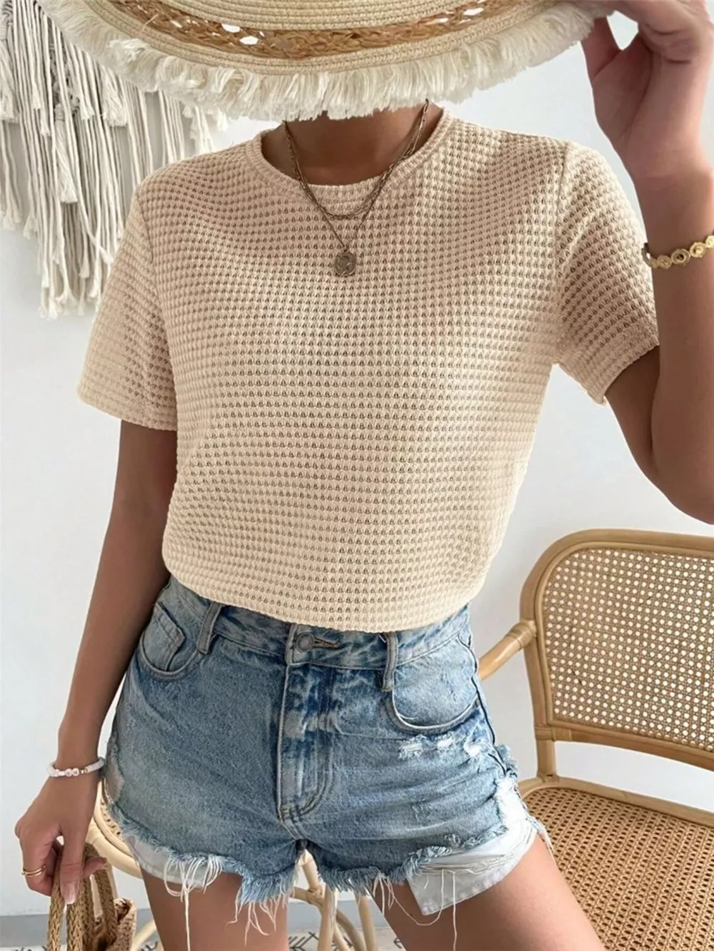 Waffle Knit Short Sleeve T-Shirt, image 3