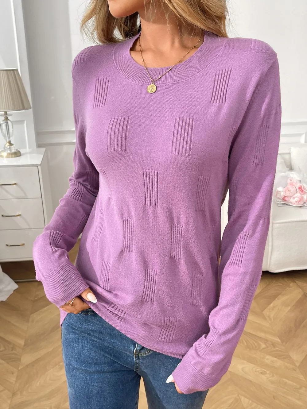 Round Neck Long Sleeve Knit Top, image 4