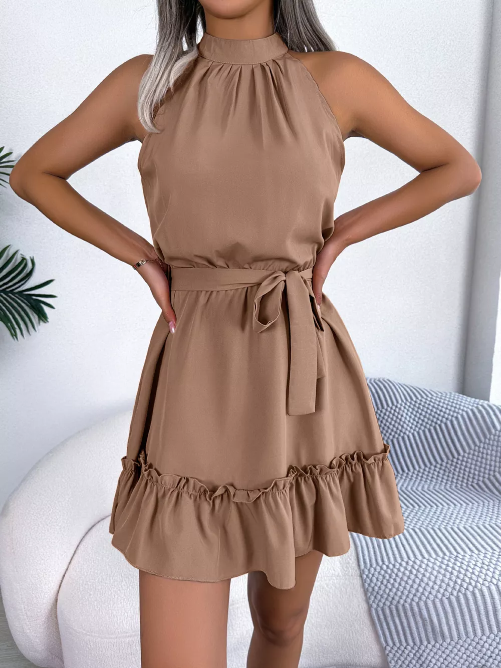 Halter Neck Ruffle Hem A-Line Dress, image 26