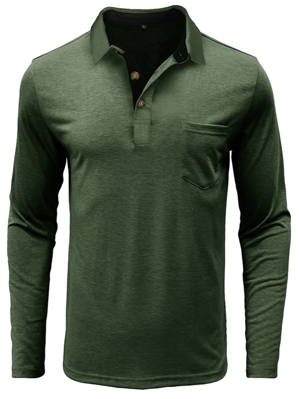 Men's Full Size Button Detail Long Sleeve Polo Plus Size, image 3