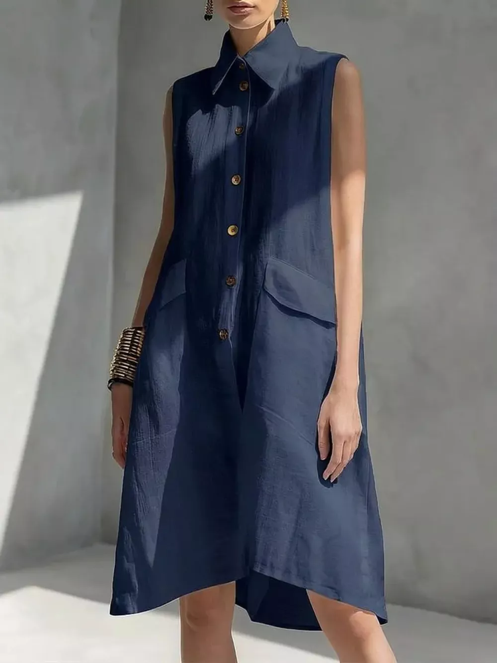 Full Size Button Front Sleeveless Dress Plus Size, image 4