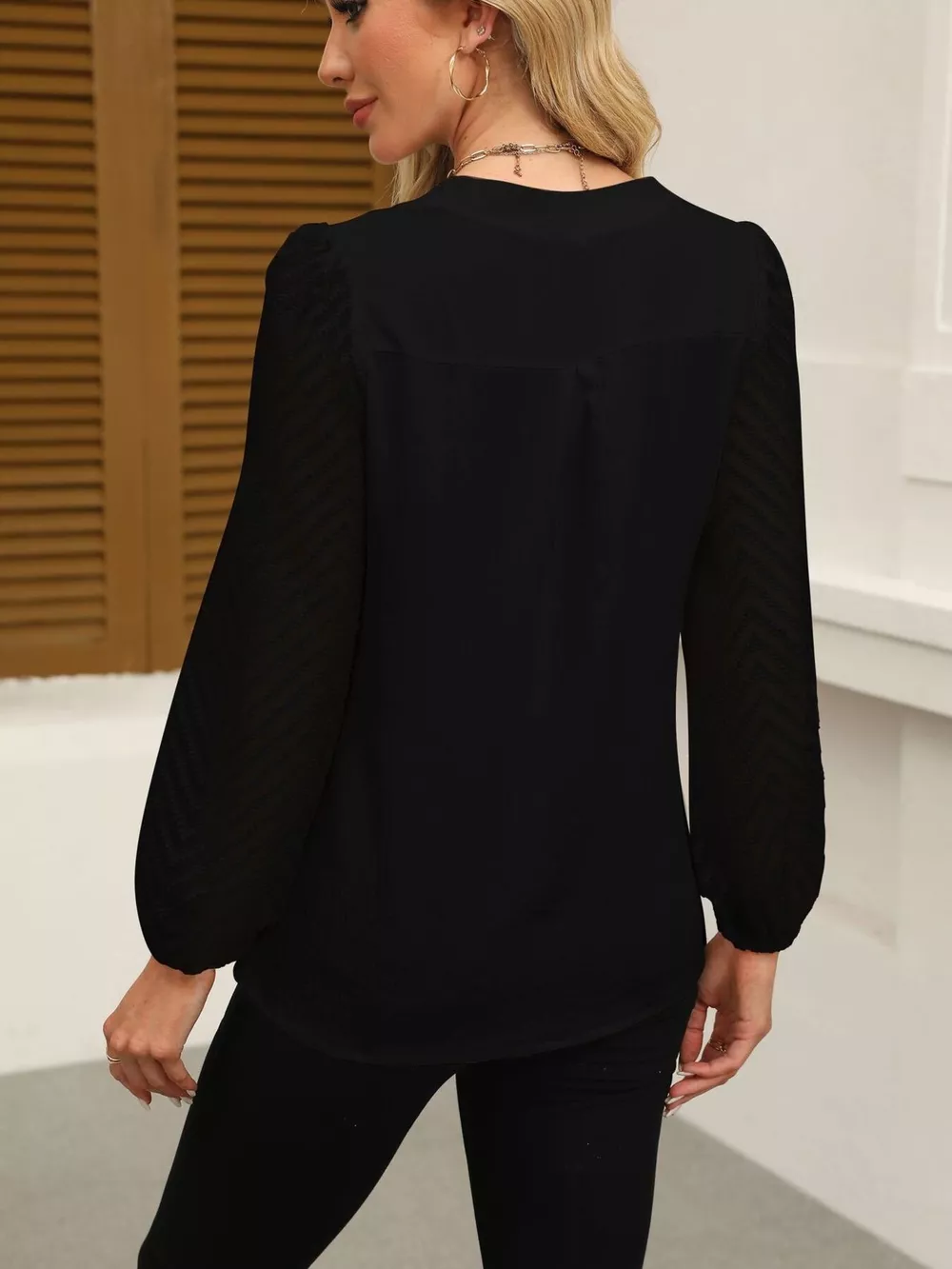 Notched Balloon Sleeve Blouse, image 9