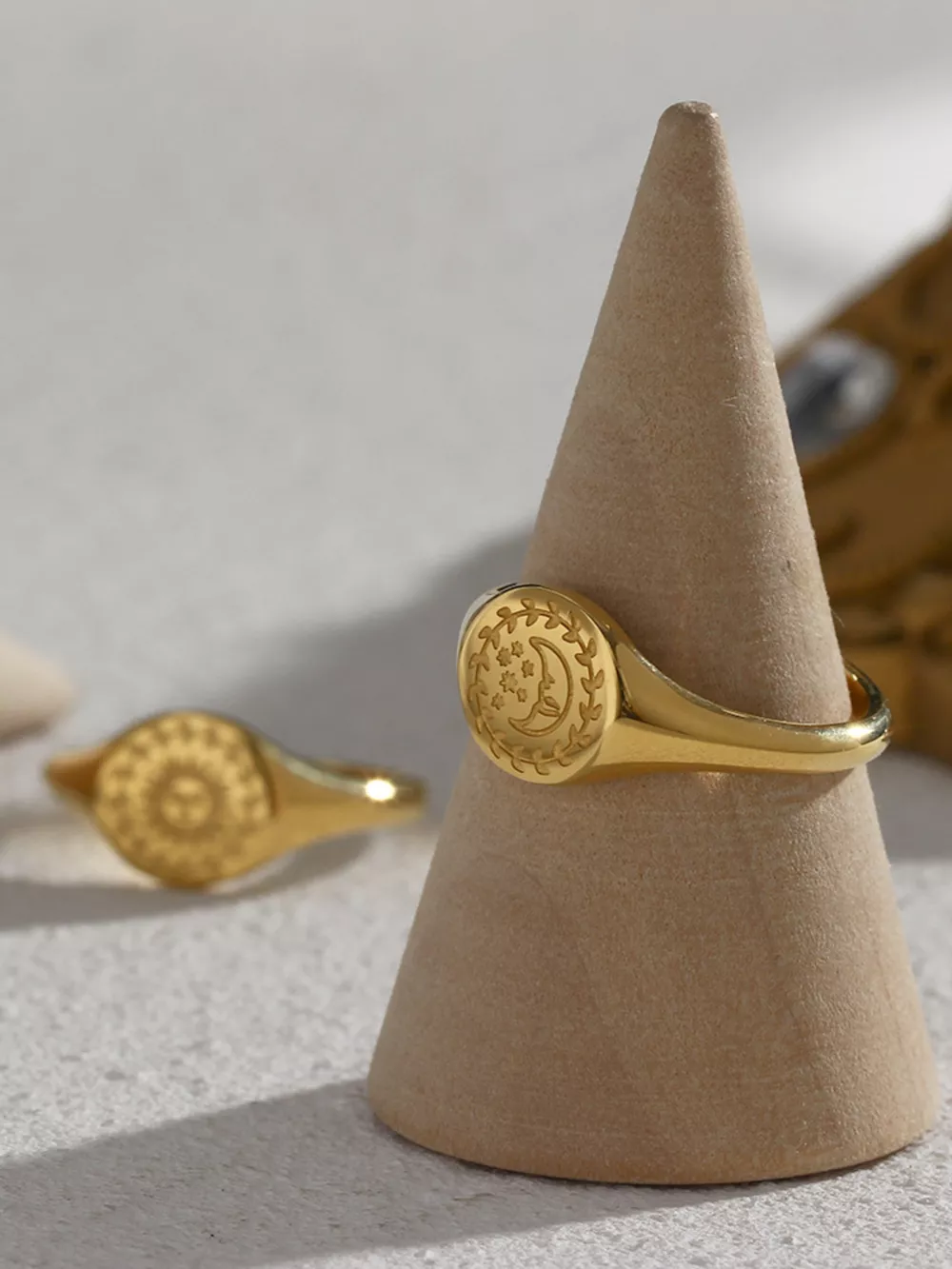 18K Gold-Plated Sun Motif Signet Ring, image 7