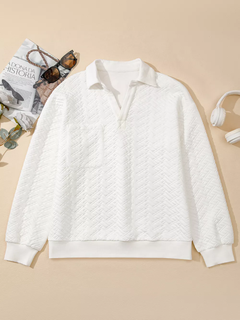Textured Johnny Collar Sweatshirt, image 7