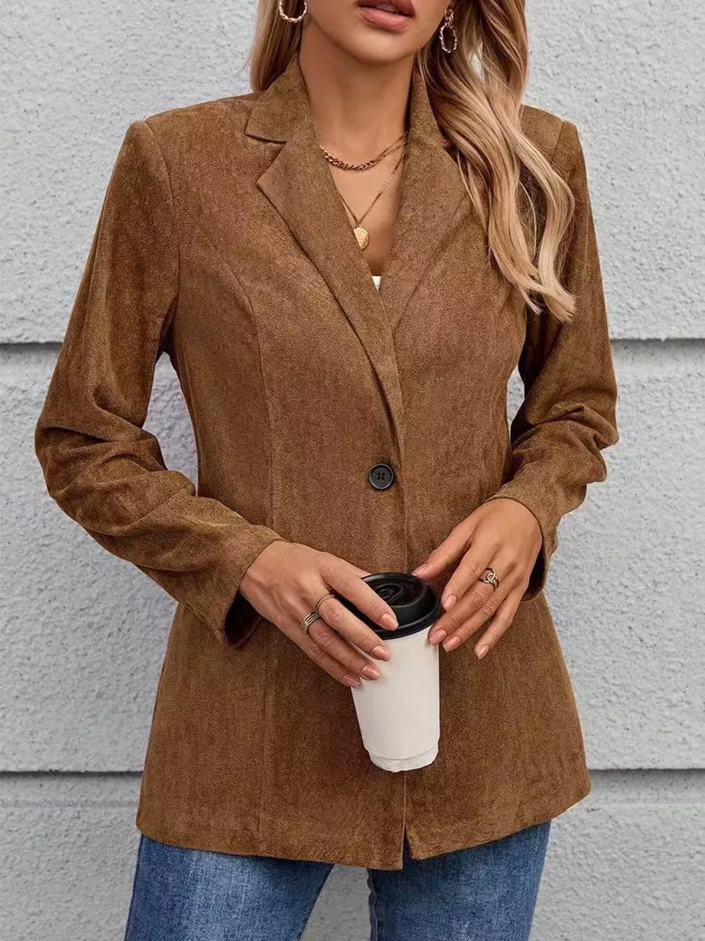 Lapel Collar Single-Button Blazer