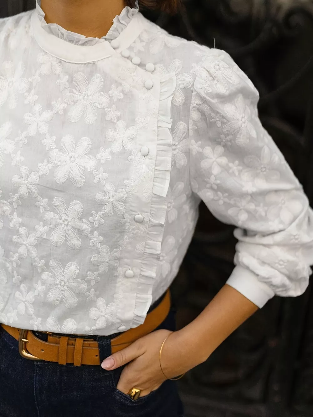 Floral Embroidered Ruffle Trim Blouse, image 2