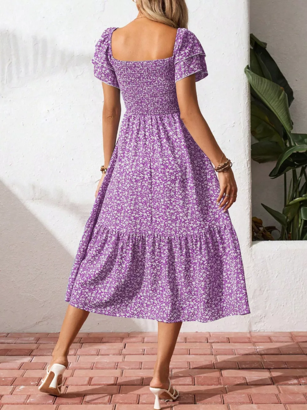 Floral Print Smocked Ruffle Sleeves Dress, image 11