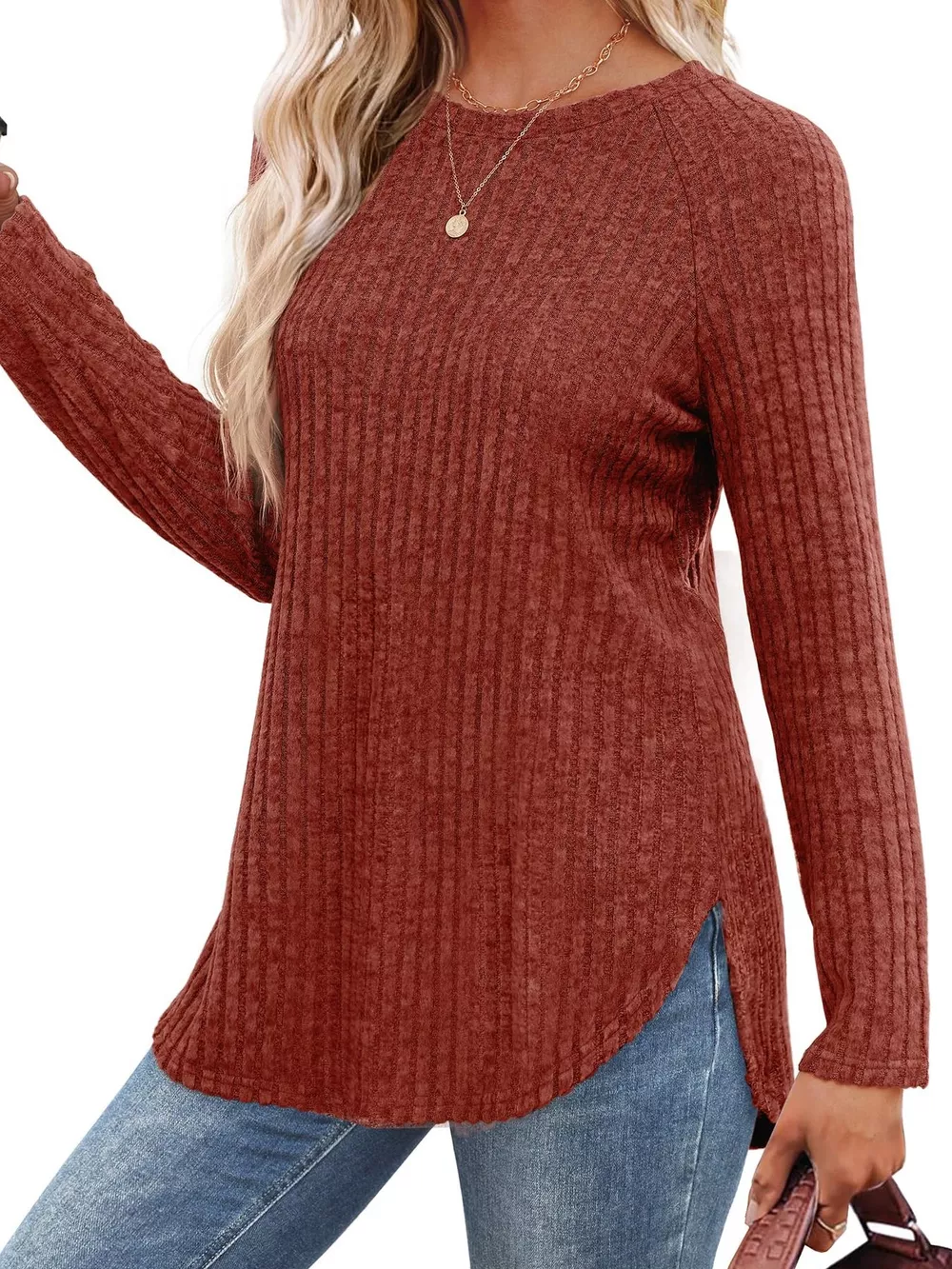 Ribbed Knit Long Sleeve T-Shirt, image 19