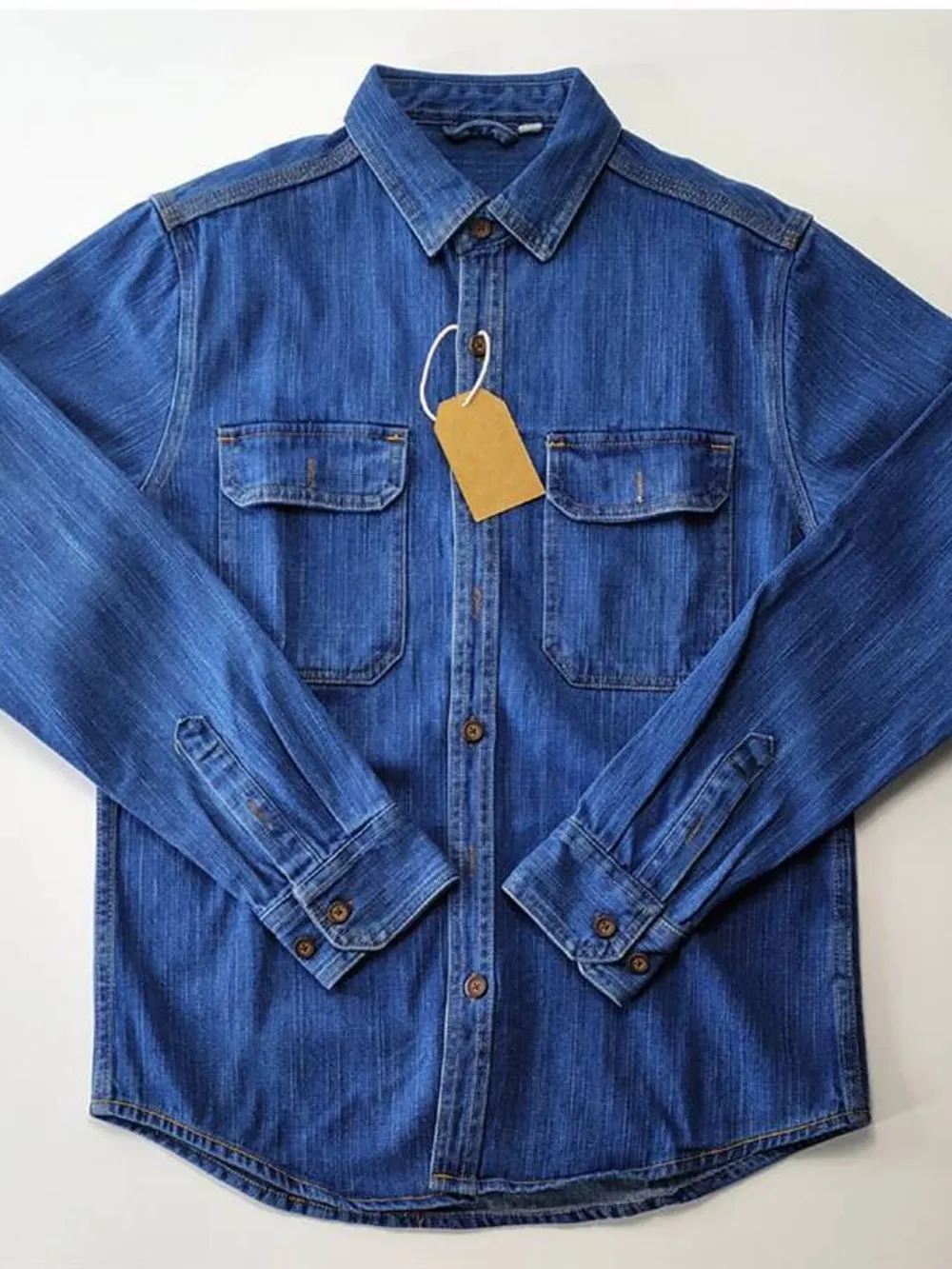 Men's Plus Size Button Up Long Sleeve Denim Shirt, image 3