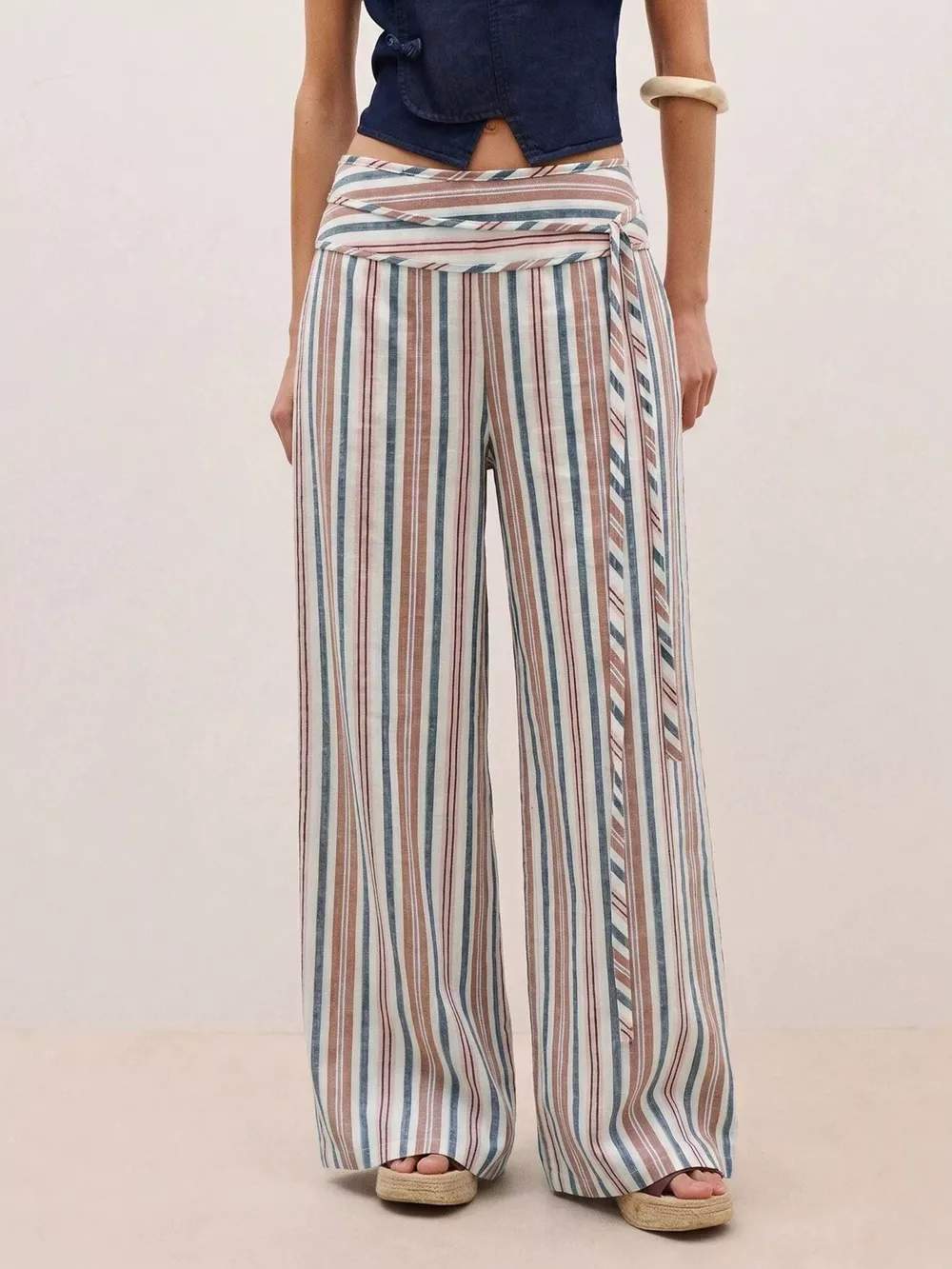 Striped Wide-Leg Pants with Tie Waist, image 5