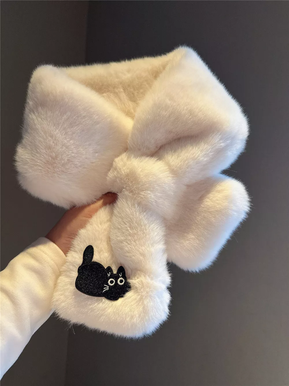 Cat Embroidered Plush Scarf, image 3