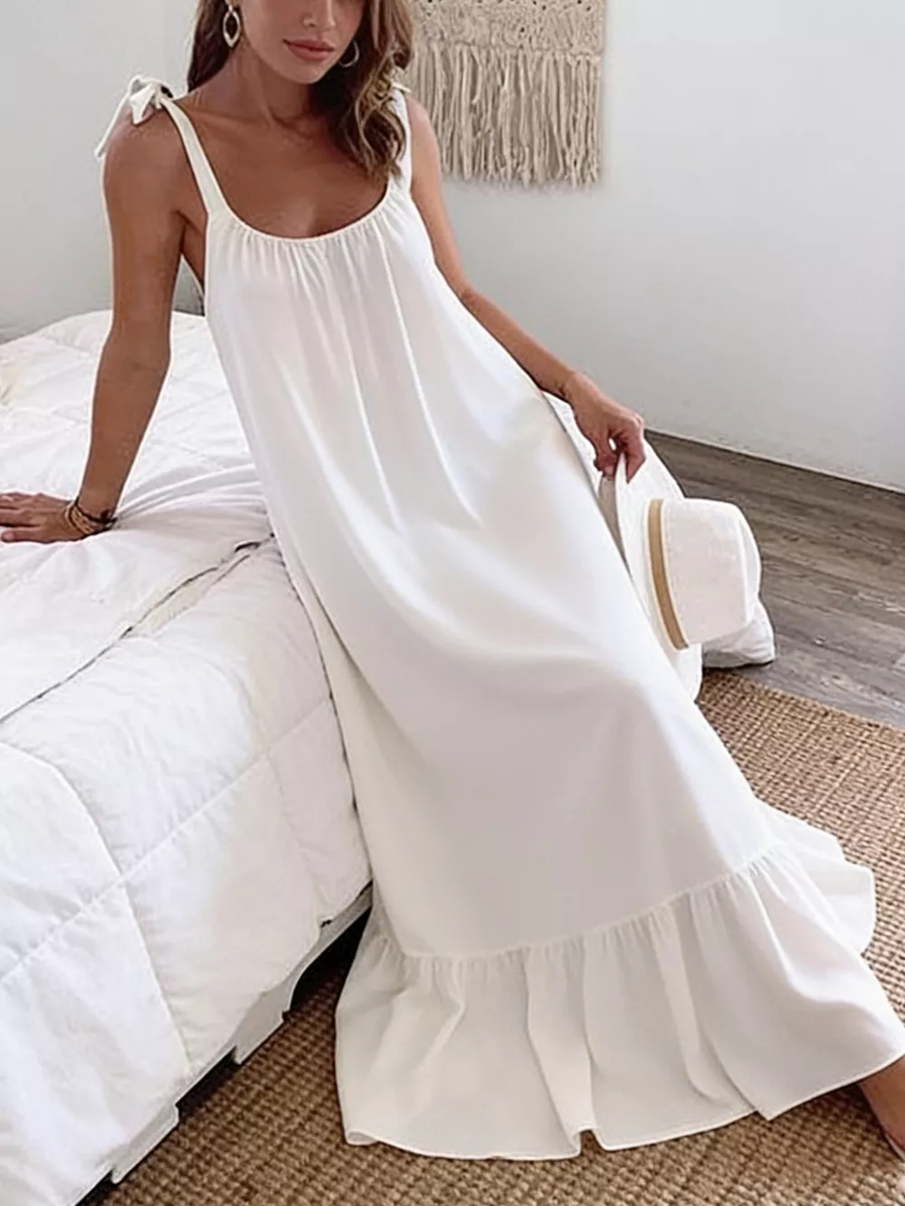 Sleeveless Tie Strap Flowy Maxi Dress, image 4