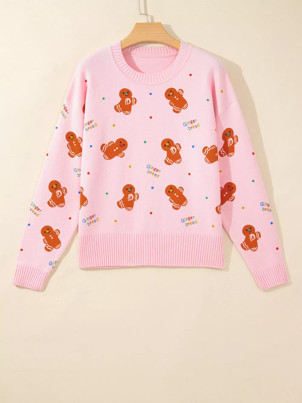 Gingerbread Pattern Long Sleeve Round Neck Sweater, image 3