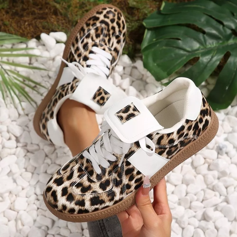 Leopard Lace Up Sneakers, image 3