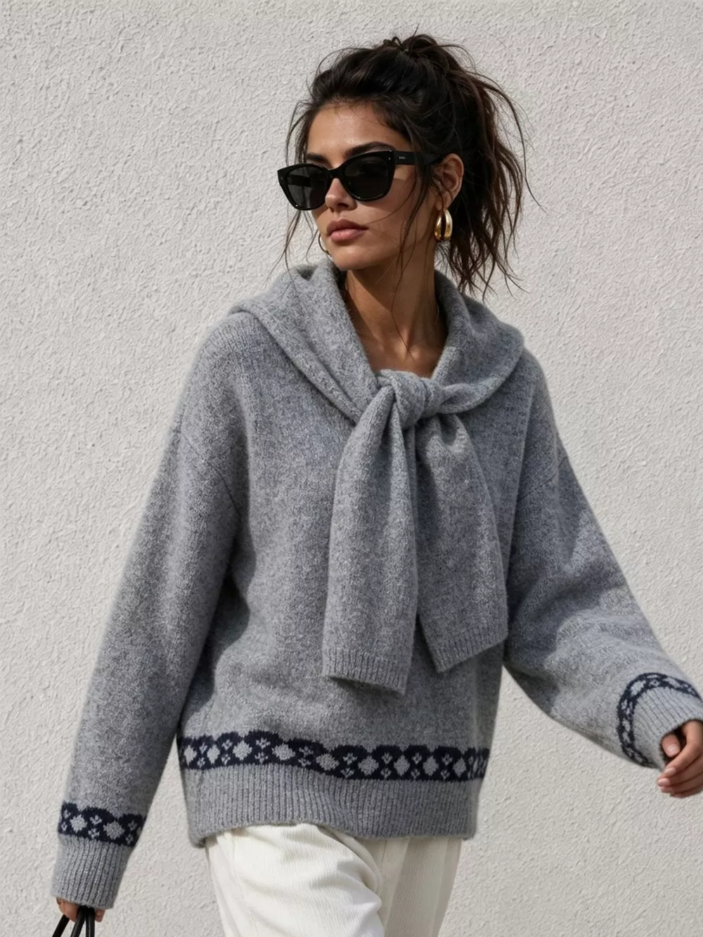 Scarf Detail Dropped Shoulder Sweater, image 17