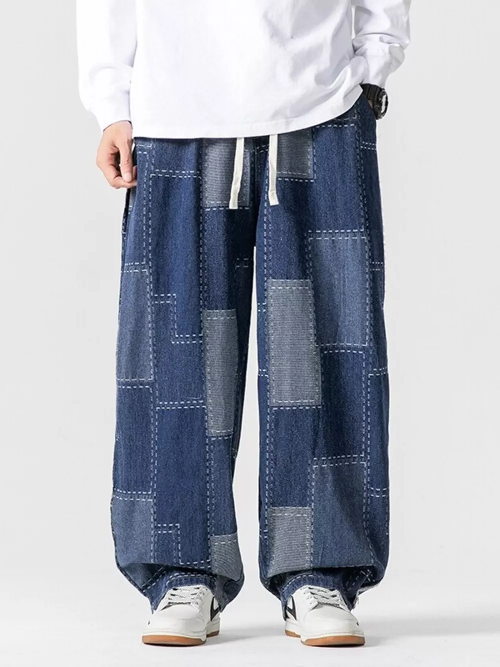 Men's Plus Size Patchwork Wide Leg Jeans, image 2