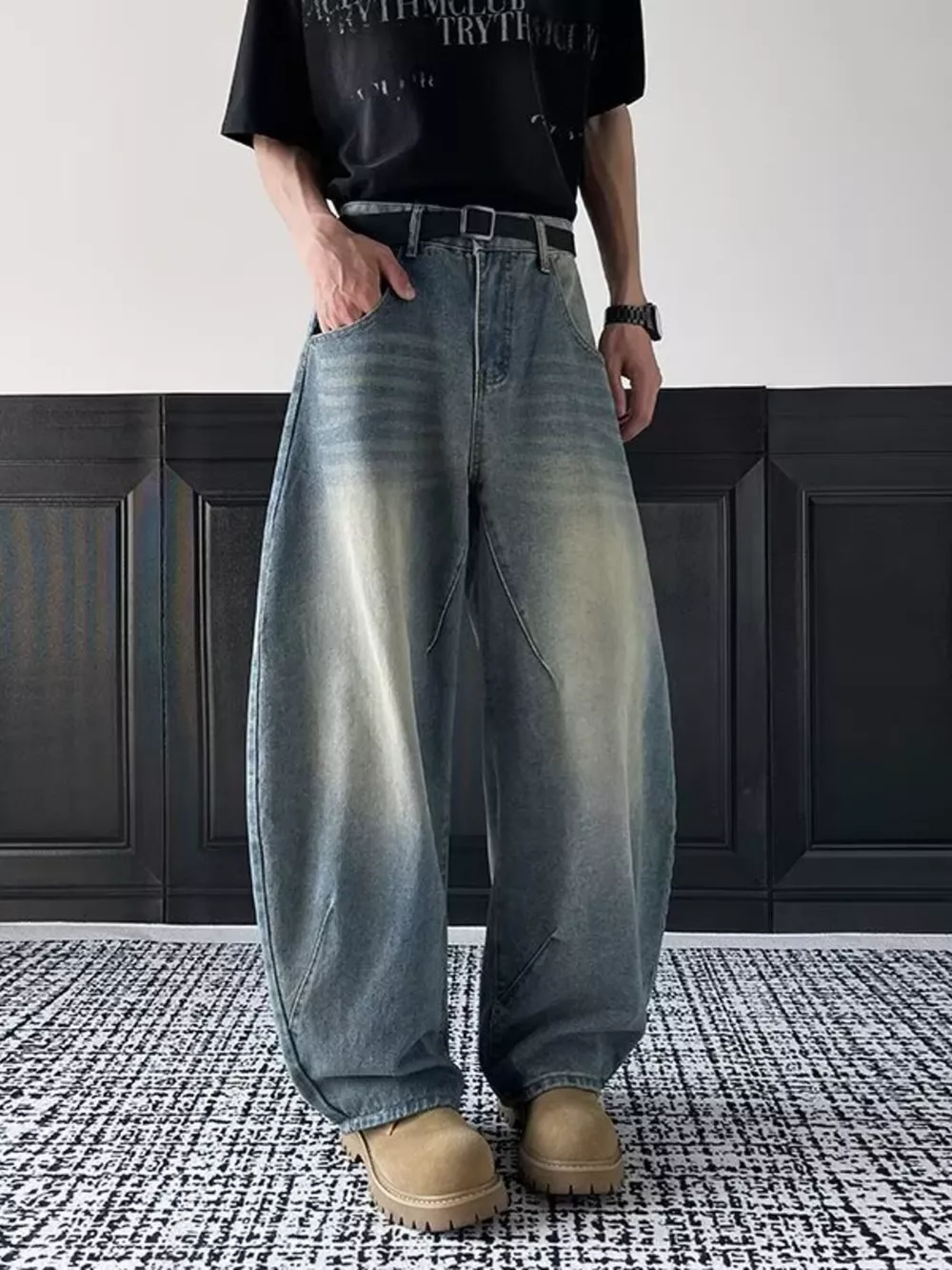 Men's Full Size Vintage Wash Wide Leg Jeans Plus Size, image 2