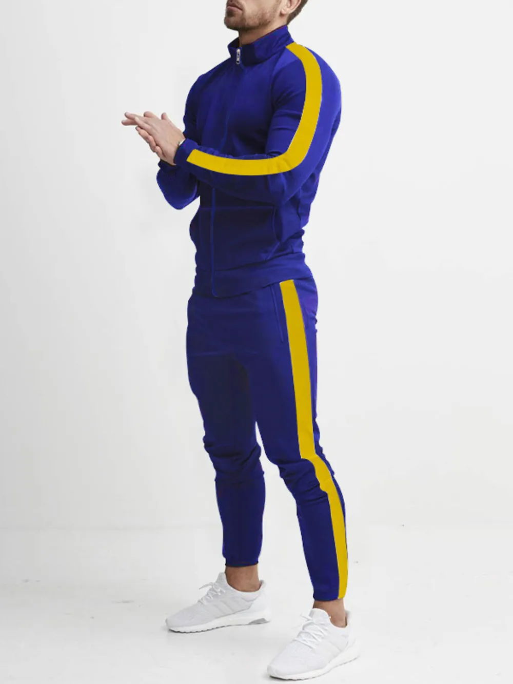 Men's Full Size Side Stripes Zip Up Top and Pants Set Plus Size, image 3