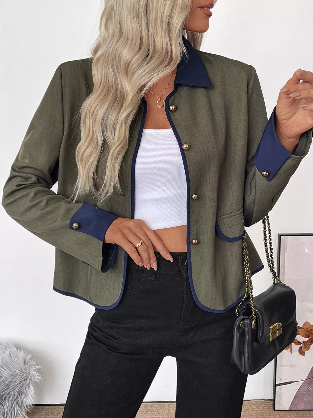 Contrast Trim Button-Up Jacket, image 7
